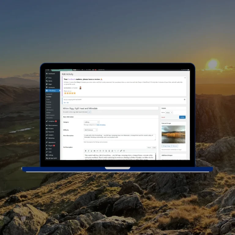 Way Out West Mountain Adventures activities backend admin interface showing activity management list
