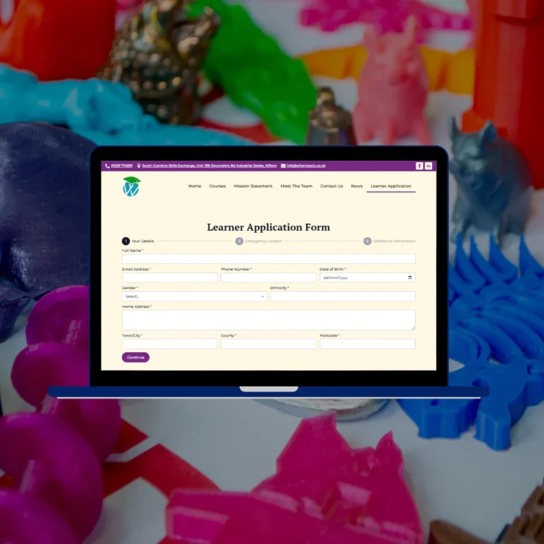 South Cumbria Skills Exchange learner management system showing learner application form