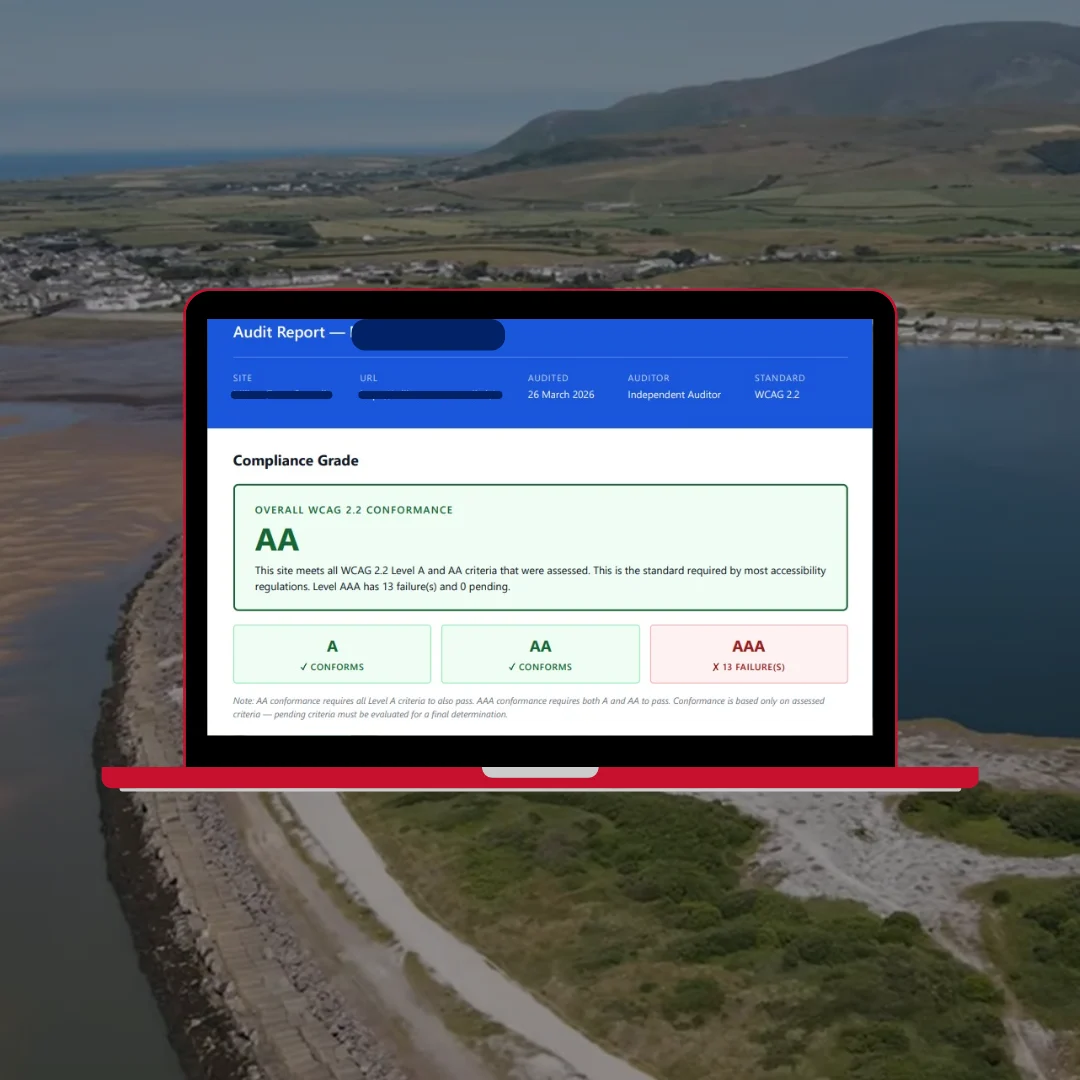 WCAG 2.2 audit report showing AA compliance grade with 50 pass 11 fail and 81 percent passing score