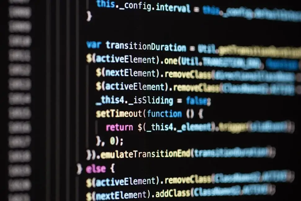 Close-up of programming code on a computer screen showing lines of code in a development environment