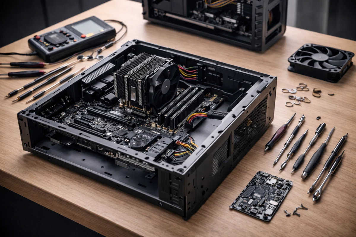 PC on a bench being repaired