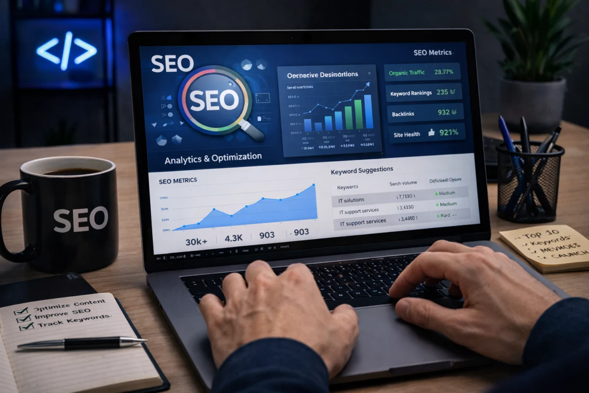 Screen with SEO services showing